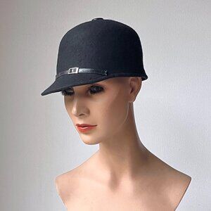 Vintage Basiquenti Black Felted Wool Equestrian Style Riding Cap Hat